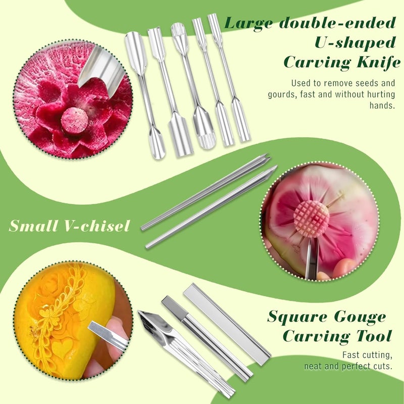 Krbnk 46-Piece Stainless Steel Fruit Carving Tools Set - Professional Watermelon Carving Knife Kit with Ergonomic Handles & Portable Case, Durable Fruit Cutting Tools for Culinary Arts, Sculpting, Peeling - Image 5